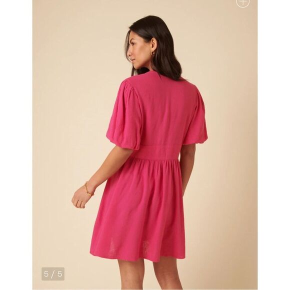 Nobody’s Child Pink Linen-blend Short Sleeve Starlight Mini Dress US4 - Picture 4 of 10